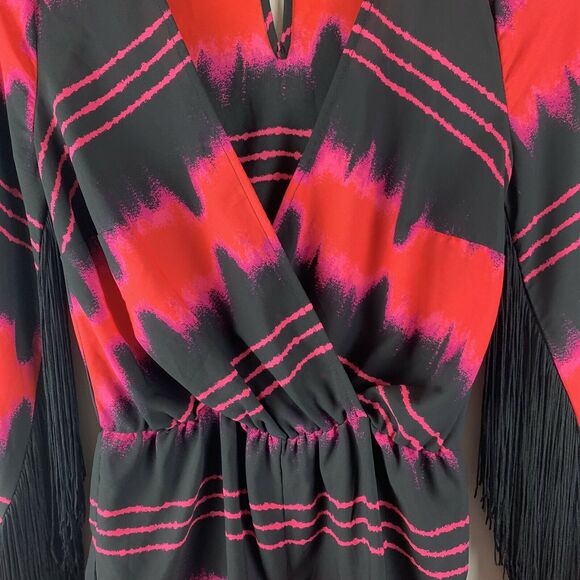 Material Girl Romper Shorties Outfit Pink Black Fringe Small Xs Extra Small. - Picture 4 of 9